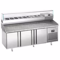 Pizzapult PREMIUM PLUS - 1980x700 mm - 3 ajtó - feltéthűtővel - 9x GN 1/4 - gránit munkalappal