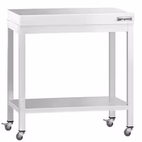 PREMIUM Edelstol-Aarbechtsdësch – 800 x 600 mm – mat engem Basisregal a Rollen