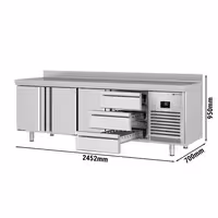 Rashladni pult PREMIUM PLUS - 2452x700 mm - 625 l - Ventilirano hlađenje - s 3 vrata - s 3 ladica - Podignuti rub