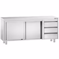 خزانة قاعدية ستانلس ستيل KOPENHAGEN PREMIUM - 2000x700mm - مع أبواب منزلقة و وحدة أدراج 3 يمين