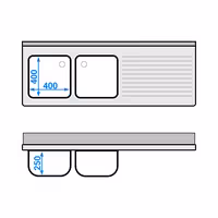 PREMIUM umivaonik – 1600 x 600 mm – s 3 ladice i 2 sudopere na lijevoj strani