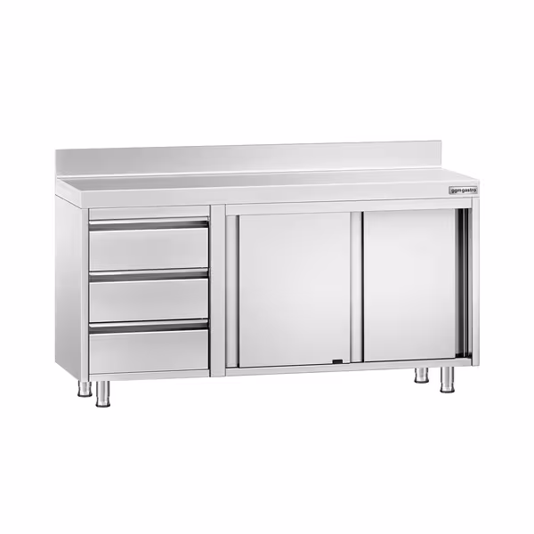 خزانة قاعدية ستانلس ستيل KOPENHAGEN PREMIUM - 1400x700mm - أبواب منزلقة - مع حاجز خلفي