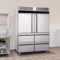 Szafa chłodnicza PREMIUM – stal nierdzewna – GN 2/1 – 1400 L – z 2 półdrzwiami i 4 szufladami