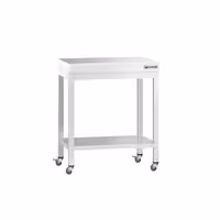 PREMIUM Edelstol-Aarbechtsdësch – 700 x 600 mm – mat engem Basisregal a Rollen