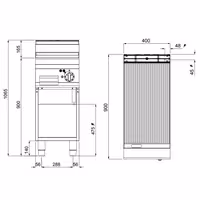 Plancha eléctrica Fry top - placa de acero rectificado - 5,7 kW - Ranurado - Superficie de cocción: 396x667mm - con base abierta