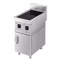 Ipari indukciós tűzhely - 700-as - főzősorba illeszthető - 400x700x1007 mm - összteljesítmény: 7,0 kW - 2 zónás - alsószekrénnyel, 1 ajtó