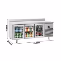 Stół chłodniczy barowy do napojów Premium PLUS – 1960 x 600 mm – z 3 drzwiami szklanymi i rantem