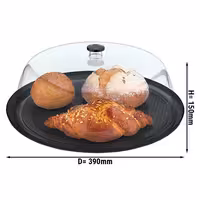 Tray with Dome Cover - Polycarbonate - 390x390mm - Height: 150mm - round - incl. tray - with stackable; ergonomic handle; black tray