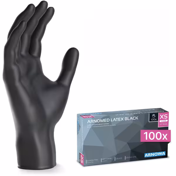 (10 komada) ARNOWA | Jednokratne lateks rukavice – 100 komada – Veličina XS – Crne