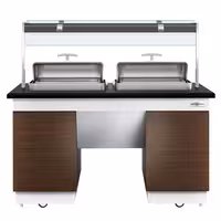 Heated Bain Marie Buffet Counter DUBLIN - 1600mm - with 2 Chafing Dishes - on Castors - Brown