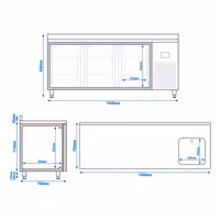 Rashladni pult PREMIUM PLUS - 1960x700 mm - 465 l - Ventilirano hlađenje - s 3 vrata - s 1 korita - Podignuti rub