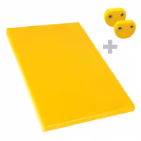 Neslīdošs griešanas dēlis ar stopperiem - EN 600x400 mm - Biezums: 20 mm - HACCP atbilstošs - Polietilēns (PE) - Dzeltens - Var mazgāt trauku mazgājamā mašīnā - Higiēnisks