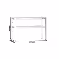 Pöytähylly - ruostumattomasta teräksestä - 2 tasoa - 1200x370 mm - korkeussäädettävä