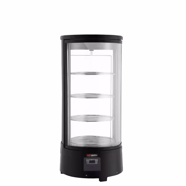 Countertop 4-Sided Glass Display Fridge - Double glazing - round - 73L - 503mm - with 4 rotating shelves - 1 glass door - for patisserie - Black