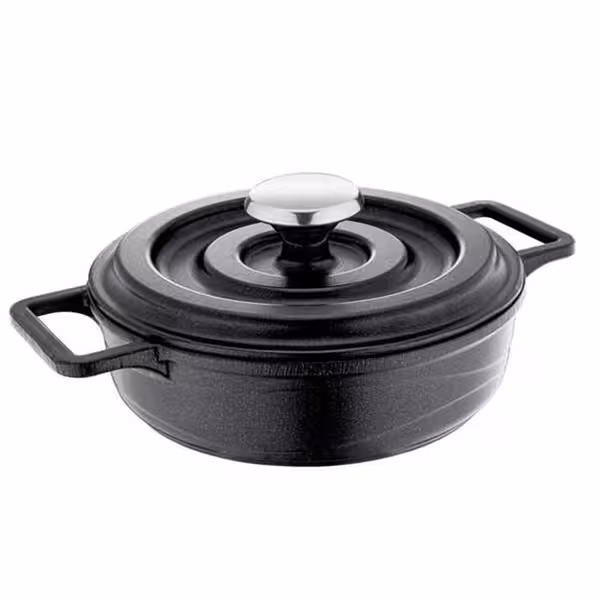 Panna - lietais alumīnijs - Ø 140 mm (14 cm) - Augstums: 48 mm - pretpiedeguma pārklājums - ar alumīnija vāku - piemērota visām plīts virsmām, tostarp indukcijai - melna