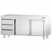 خزانة قاعدية ستانلس ستيل KOPENHAGEN PREMIUM - 2000x600mm - أبواب منزلقة - وحدة أدراج 3 يسار