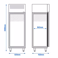 Jäätelöpakastinkaappi PREMIUM - 820 mm - 650 l - -24…-12 °C - mitat 1 ovi - digitaalinen termostaatti, automaattinen sulatus, kiertoilmajäähdytys, R290