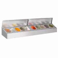 Soporte para cubetas GN de acero inoxidable - 10x GN 1/4 - con cubetas y tapas