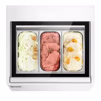 Countertop Ice Cream Display Freezer - 670mm - Static cooling - for 3 x 5 litres Napoli pans - White - hinged glass lid