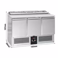 Pult za pripremu salate PREMIUM - 1365 mm - 3 vrata - s ugradnim ležištem za 7x GN 1/3 i stakleni poklopac