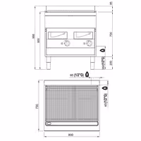 Grătar pe gaz cu apă (cu vapori de apă) - 18 kW - grilaj din fontă - model pe podea – cu dulap - linia 700 - adâncime 730 mm