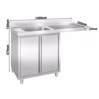RVS spoeltafel met vaatwasruimte - 1400x700mm - met 1 spoelbak links
