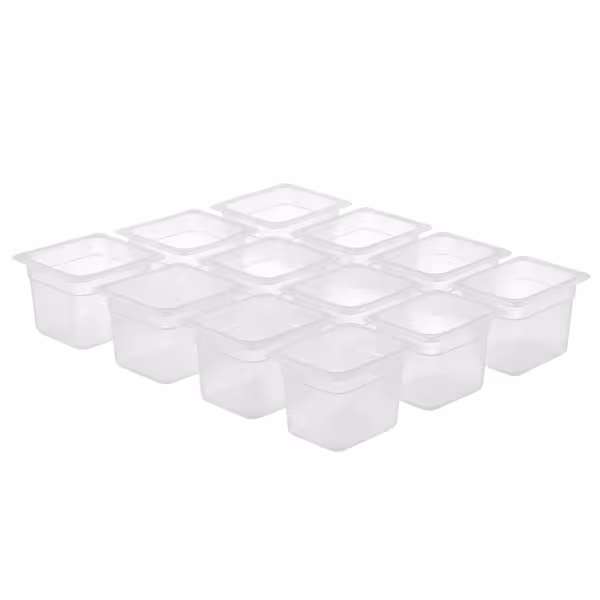 (12 Stück) Polycarbonat-Behälter GN 1/6 - Transparent - Höhe: 150mm