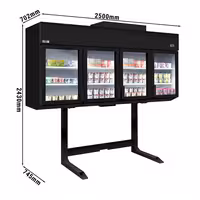 Commercial dual‑temperature multideck display - 2500mm - 650L - with 4 double‑glazed hinged glass doors & 6 shelves - Black