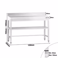 RST-työpöytä PREMIUM - 1200x700 mm - alatasolla & roiskesuojalla & ristikkotuella