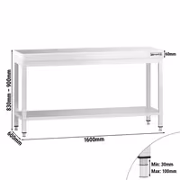Arbetsbänk i rostfritt stål PREMIUM - 1600x600 mm - med underhylla