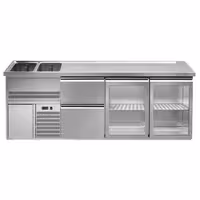Direct Draw Beer Dispenser / Kegerator 2 Glass Doors + 2 Drawers PREMIUM – 2 sinks left - 2500×700 mm - 3 drip trays