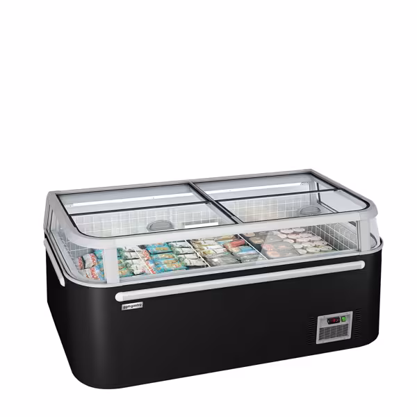Wyspa mroźnicza HELSINKI - 1850x850mm - 523l - szklana pokrywa przesuwna - szyba frontowa - Czarny - część czołowa