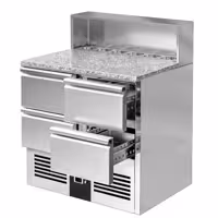Stół chłodniczy sałatkowy PREMIUM – 903 mm – z 4 szufladami – z nadstawką ze stali nierdzewnej na 5x GN 1/6