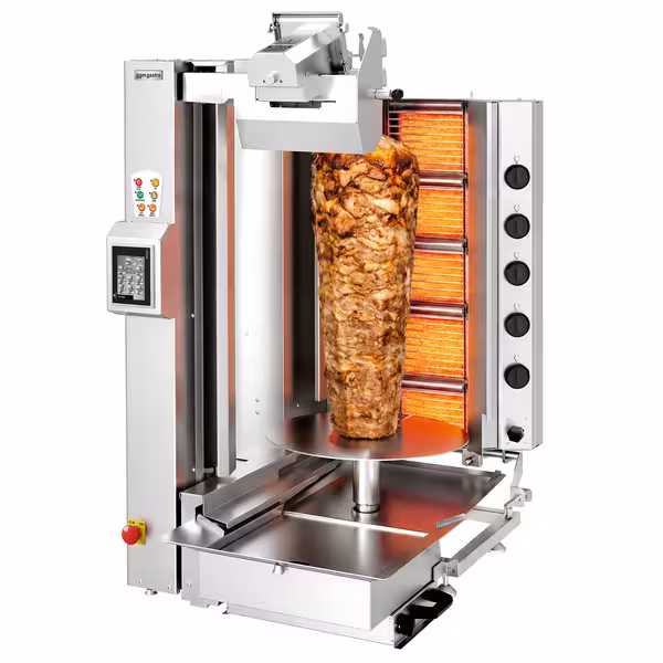 Gas Automatic Doner Kebab Grill (Shawarma/Gyros) - 5 Burner - up to 120kg - 13.3kW - Countertop - incl. 1 skewer & drip tray