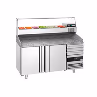 Profesionalni Pizza pult - rashladni PREMIUM - 1700x800 mm - 2 vrata i 3 ladica - granitna radna ploča - uklj. gornja rashladna vitrina - 7x GN 1/3