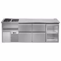 Direct Draw Beer Dispenser / Kegerator 1 Glass Door + 4 Drawers PREMIUM – 2 sinks left - 2500×700 mm - 3 drip trays