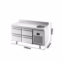 Aukstuma galds PREMIUM PLUS - 1468x600 mm - 250 l - ar 1 bļodu - ar 4 atvilktnēm - Ar apmali