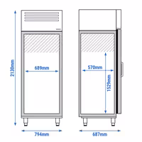 Armário frigorífico aço inoxidável PREMIUM PLUS - GN 2/1 - 560L - com 1 porta de vidro & 4 grelhas