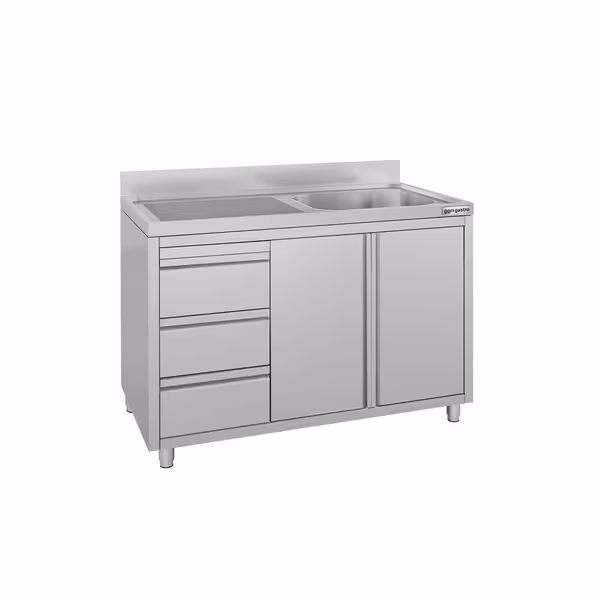 Sudoper s ormarićem ECO - inox - 1200 x 600 mm - 3 ladice - s 1 koritom - korito desno
