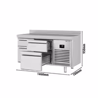 Rashladni pult PREMIUM PLUS - 1468x700 mm - 305 l - Ventilirano hlađenje - s 4 ladica - Podignuti rub
