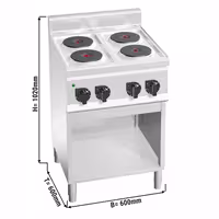 Električni štednjak - 8,0 kW - 4 ploče - samostojeći - 600x600x1.020 mm