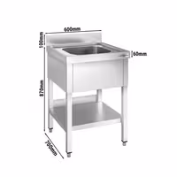 Sudoper PREMIUM - 600x700 mm - s donjom policom - s 1 koritom - korito sredina - inox