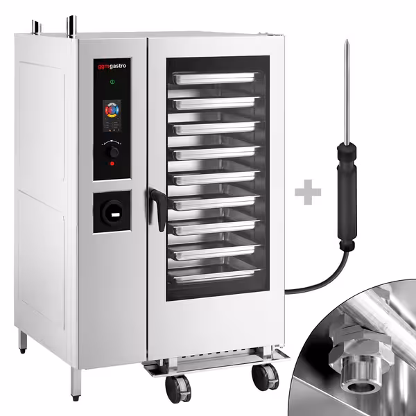 Commercial Electric Combi Oven – Touch Control – 40 × GN 1/1 – with Automatic Cleaning System, Core Temperature Probe, Boiler, Rack