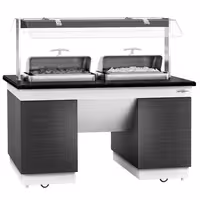 Heated Bain Marie Buffet Counter DUBLIN - 1600mm - with 2 Chafing Dishes - on Castors - Brown
