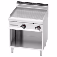 Plinski roštilj - 13,8 kW - Kombinirana (glatka/rebrasta) - površina pečenja: 795x500 mm - na otvorenom ormariću - satinirana (Scotch-Brite) završna obrada