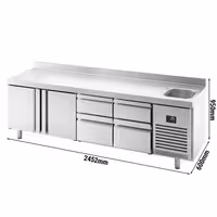 Koelwerkbank PREMIUM PLUS - 2452x600mm - inhoud 510 liter - met 2 deuren - met 4 lades - opstand