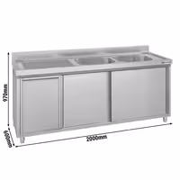 ECO umivaonik – 2000 x 600 mm – s košem za otpad i dvije zdjele s desne strane