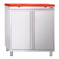 Arbetskåp i rostfritt stål PREMIUM - 800x600 mm - 2 gångjärnsdörrar - inkl. skärbräda röd