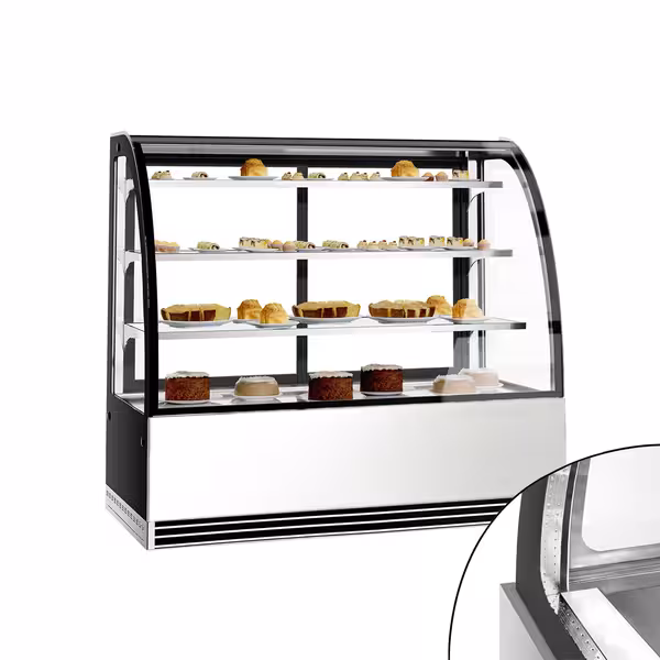 Süteményes vitrin - 524 l - 1500 mm - dupla üvegezés - 3 üvegpolccal - LED világítással - rozsdamentes acél