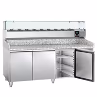 Table réfrigérée à pizza ECO - 2000 x 800 mm - avec 3 portes - incl. vitrine réfrigérée - 9 x GN 1/3
